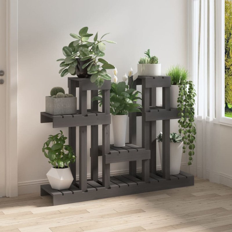 vidaXL Stojan na rastliny sivý 104,5x25x77,5 cm masívna borovica