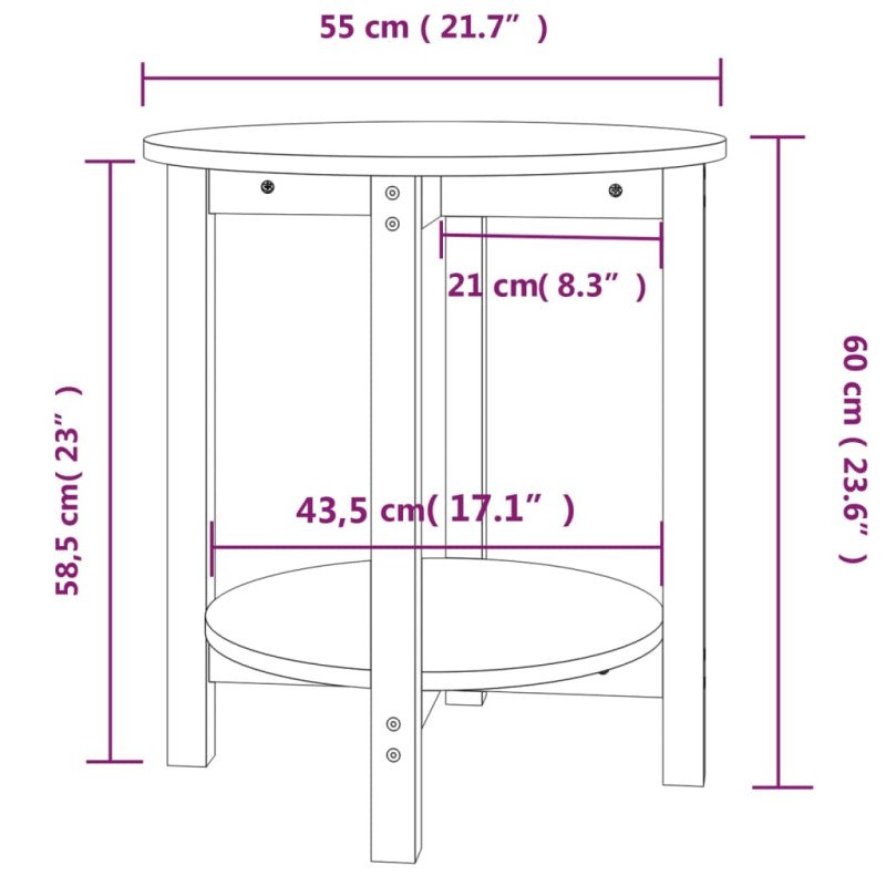 vidaXL Konferenčný stolík čierny Ø 55x60 cm borovicový masív