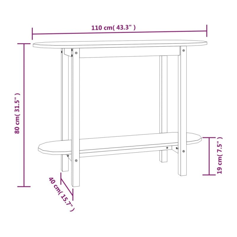 vidaXL Konzolový stolík biely 110x40x80 cm masívne borovicové drevo