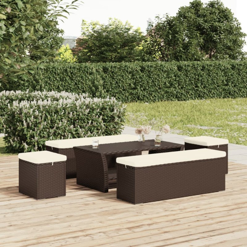 vidaXL Lavička s vankúšom hnedá 110x30x40 cm polyratan