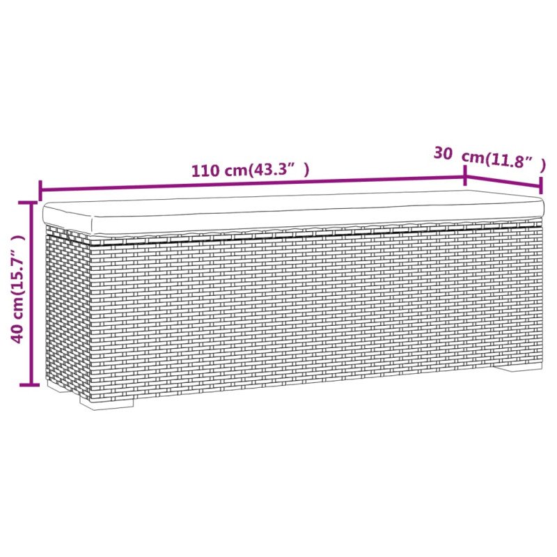 vidaXL Lavička s vankúšom hnedá 110x30x40 cm polyratan