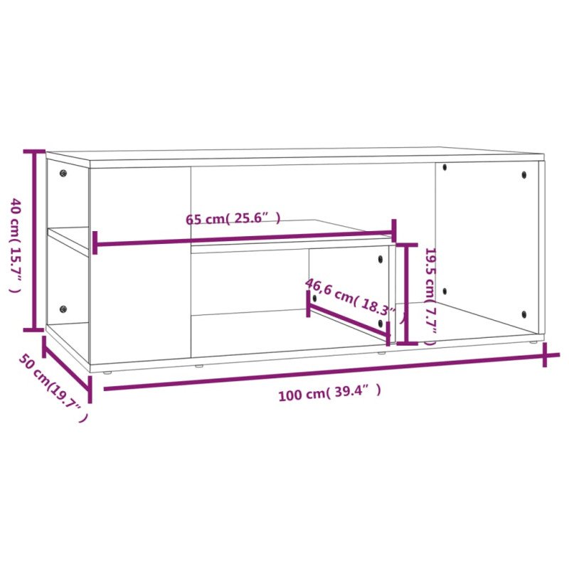vidaXL Konferenčný stolík dymový dub 100x50x40 cm spracované drevo