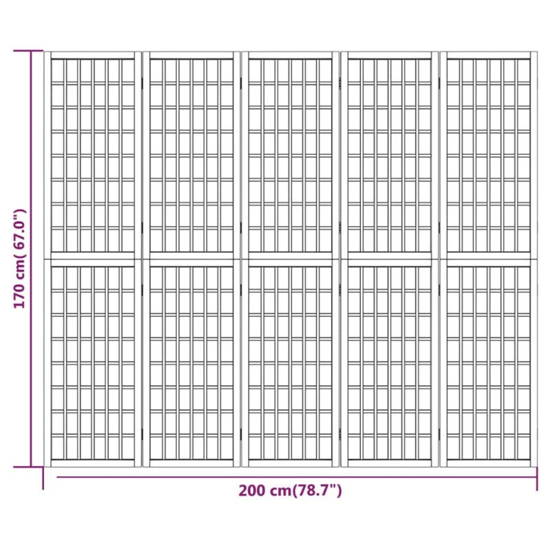 vidaXL Skladací paraván s 5 panelmi japonský štýl 200x170 cm čierny