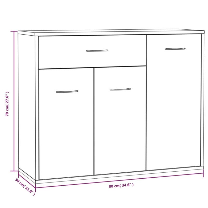 vidaXL Komoda sivý dub sonoma 88x30x70 cm spracované drevo