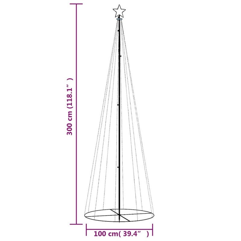 vidaXL Vianočný stromček, kužeľ 310 LED, farebné svetlo 100x300 cm