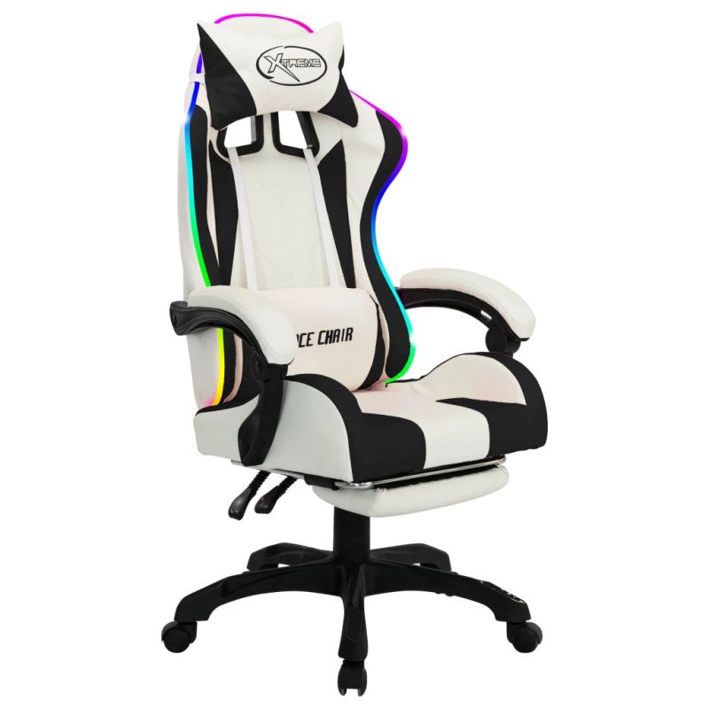 vidaXL Herná stolička s RGB LED svetlami čierno-biela umelá koža