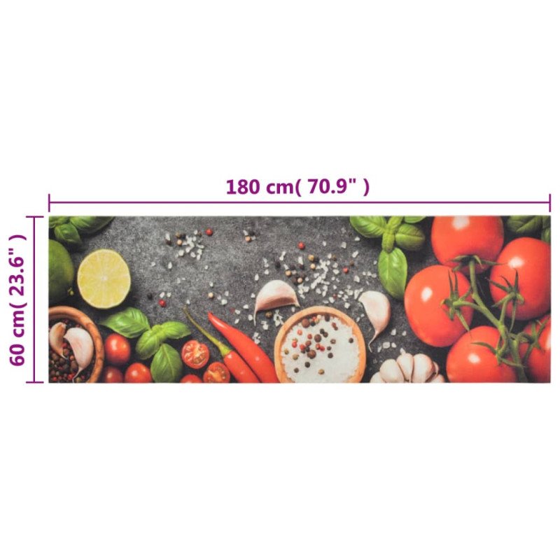vidaXL Kuchynský koberec umývateľný Vegetables 60x180 cm zamat