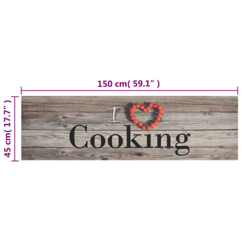 vidaXL Kuchynský koberec umývateľný Cooking sivý 45x150 cm zamat