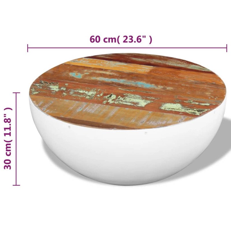 vidaXL Konferenčný stolík v tvare misky, recyklovaný masív 60x60x30 cm