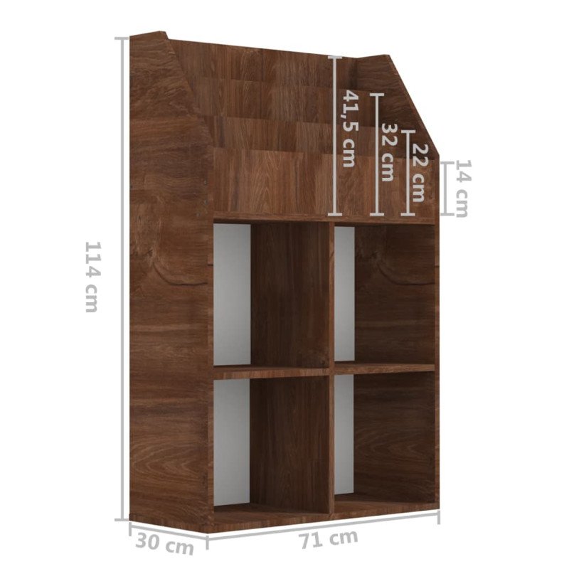 vidaXL Detský stojan na časopisy hnedý dub 71x30x114 cm spracov. drevo
