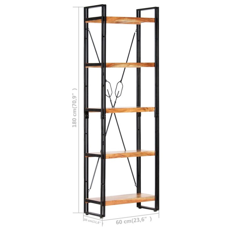 vidaXL Knižnica s 5 policami 60x30x180 cm akáciový masív