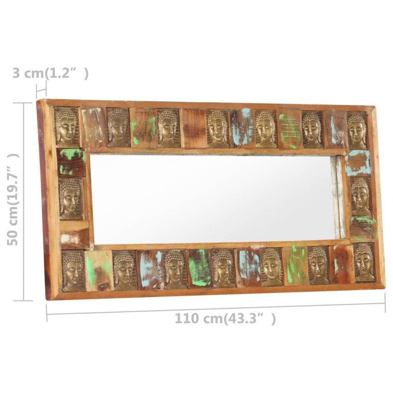 vidaXL Zrkadlo s obložením s Budhom 110x50 cm masívne recyklované drevo