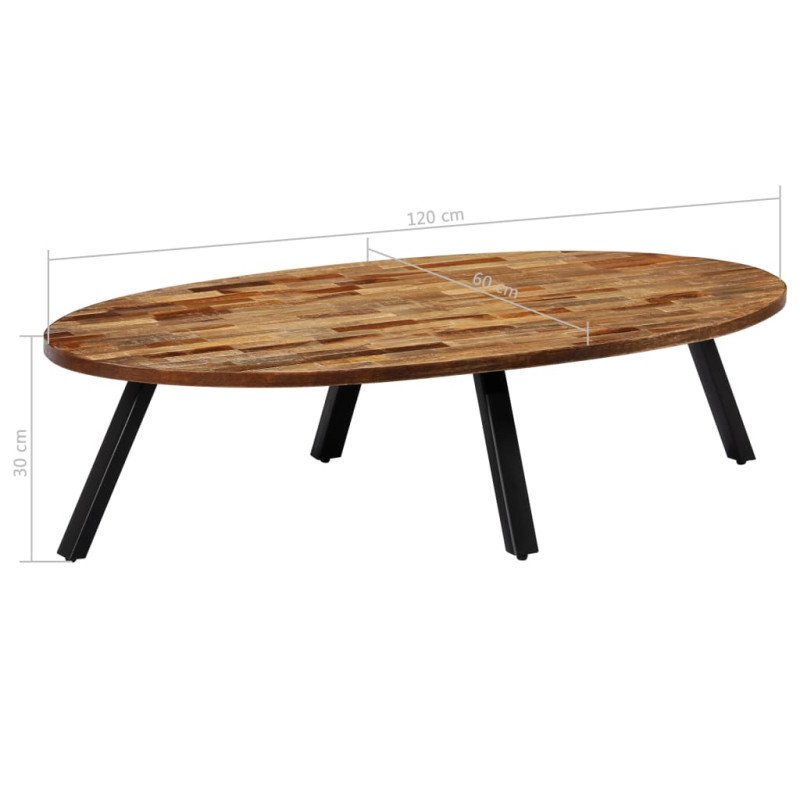 vidaXL Konferenčný stolík, recyklované teakové drevo oválny 120x60x30 cm