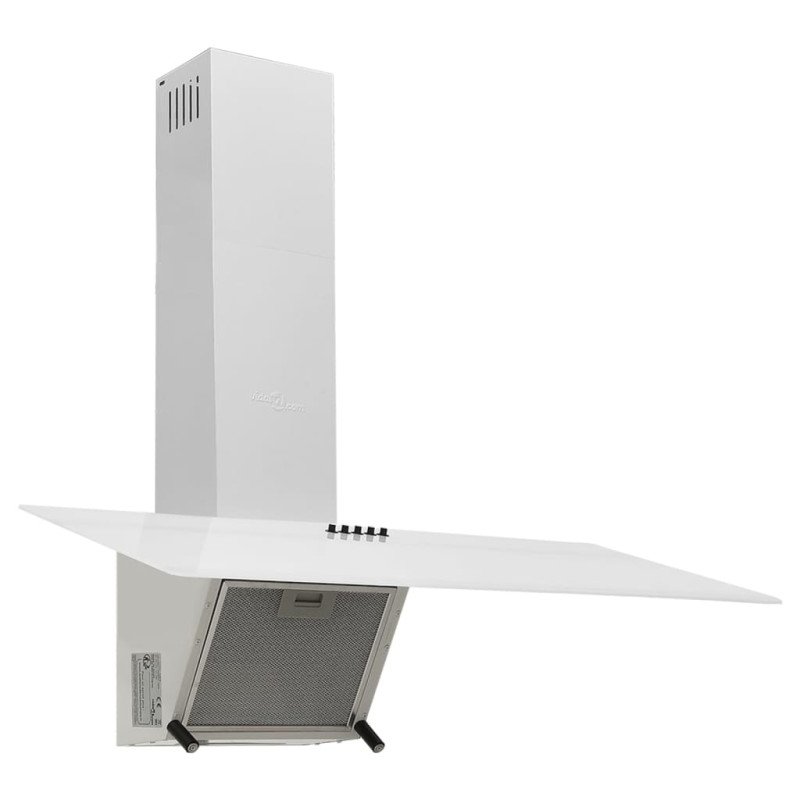 vidaXL Nástenný digestor 90 cm oceľ a tvrdené sklo biely