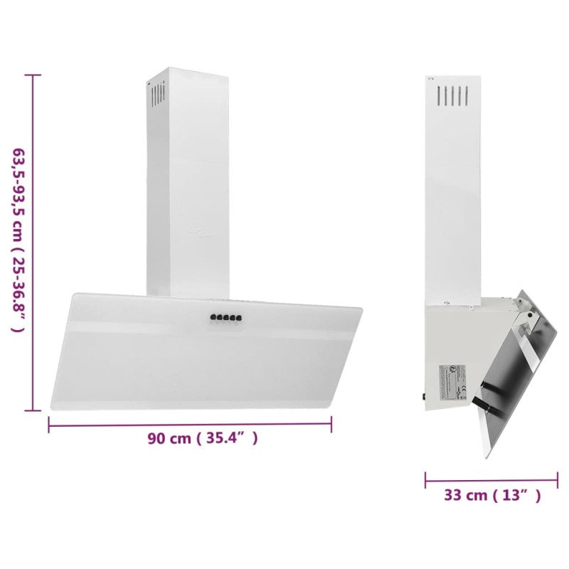 vidaXL Nástenný digestor 90 cm oceľ a tvrdené sklo biely