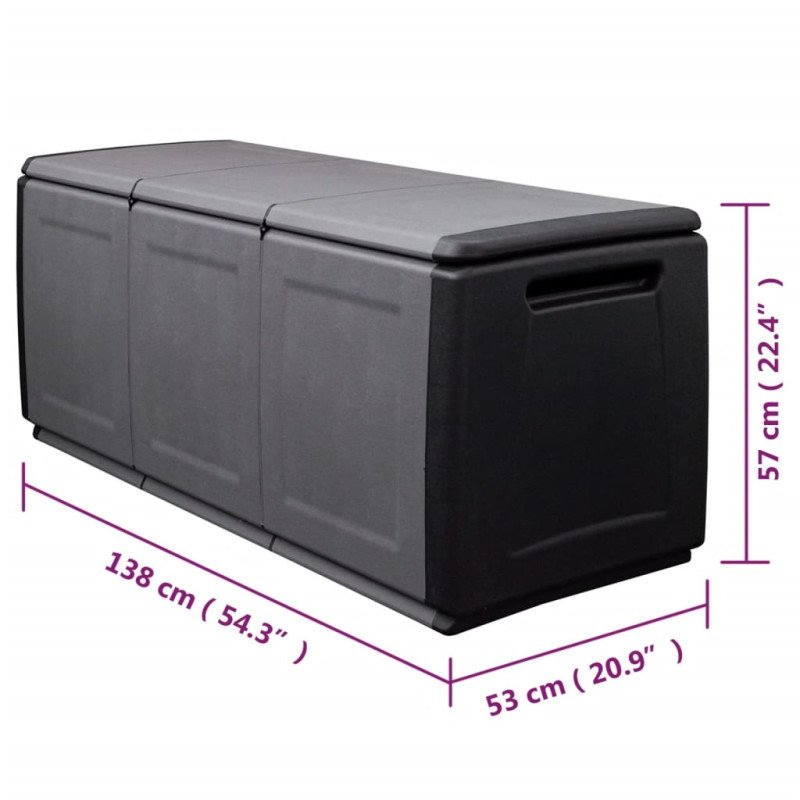 vidaXL Záhradný úložný box 138x53x57 cm 330 l tmavosivá a čierna