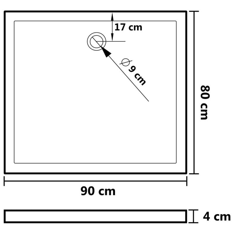 vidaXL Obdĺžniková sprchová vanička z ABS biela 80x90 cm