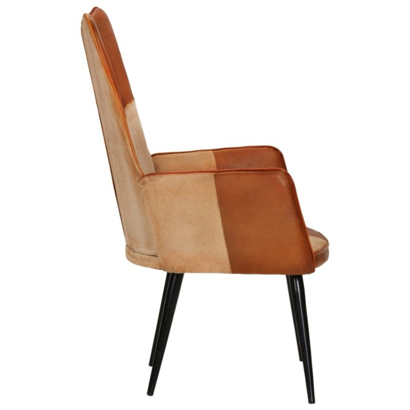 vidaXL Kreslo wingback hnedé a krémové pravá koža