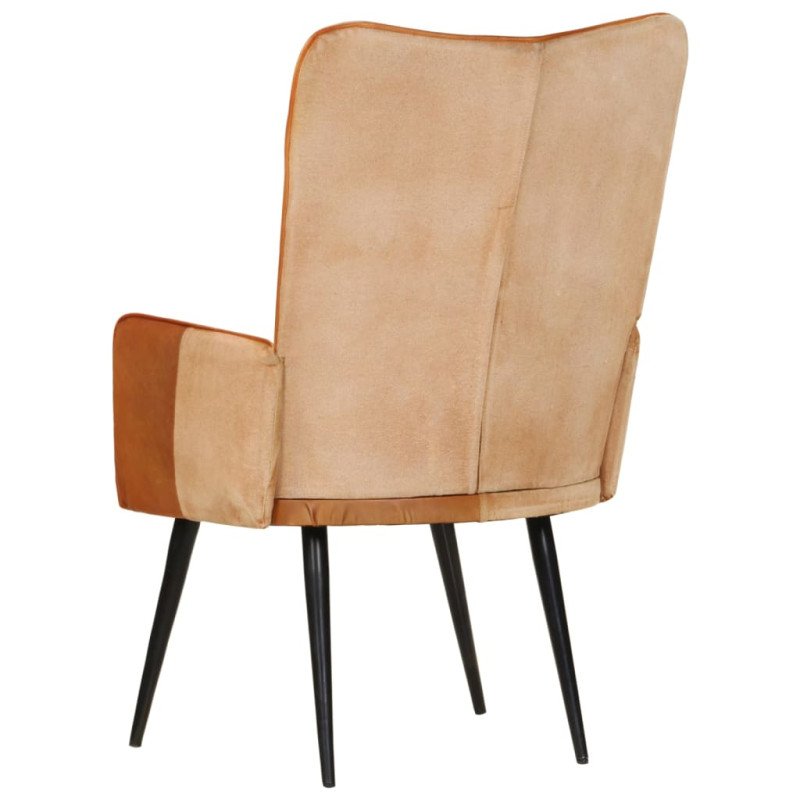 vidaXL Kreslo wingback hnedé a krémové pravá koža