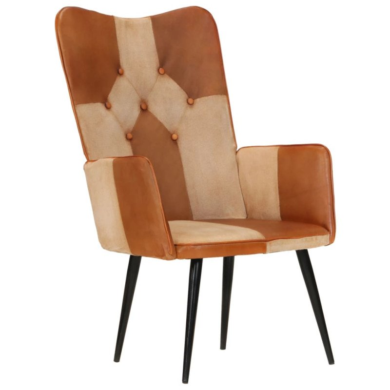 vidaXL Kreslo wingback hnedé a krémové pravá koža