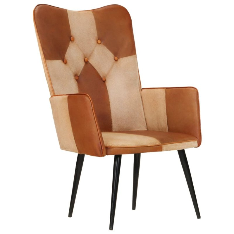vidaXL Kreslo wingback hnedé a krémové pravá koža