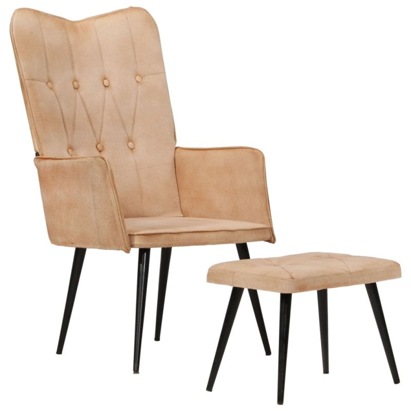 vidaXL Kreslo wingback s podnožkou krémové plátno