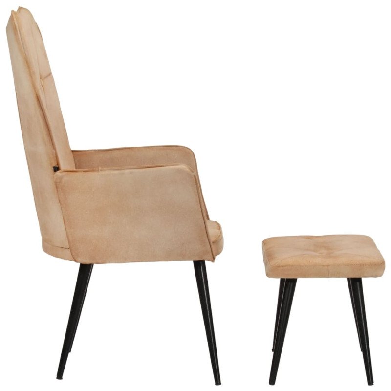 vidaXL Kreslo wingback s podnožkou krémové plátno