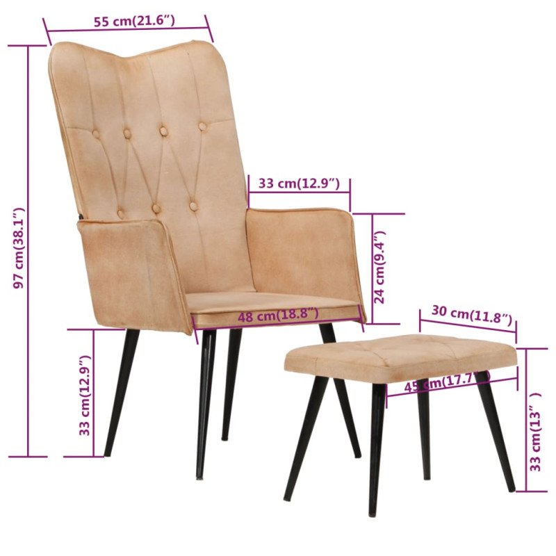 vidaXL Kreslo wingback s podnožkou krémové plátno