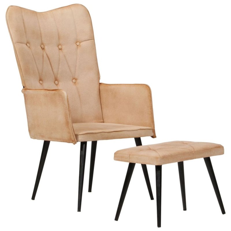 vidaXL Kreslo wingback s podnožkou krémové plátno