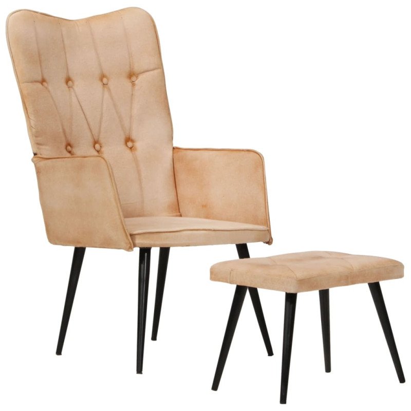 vidaXL Kreslo wingback s podnožkou krémové plátno