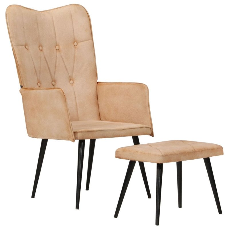 vidaXL Kreslo wingback s podnožkou krémové plátno
