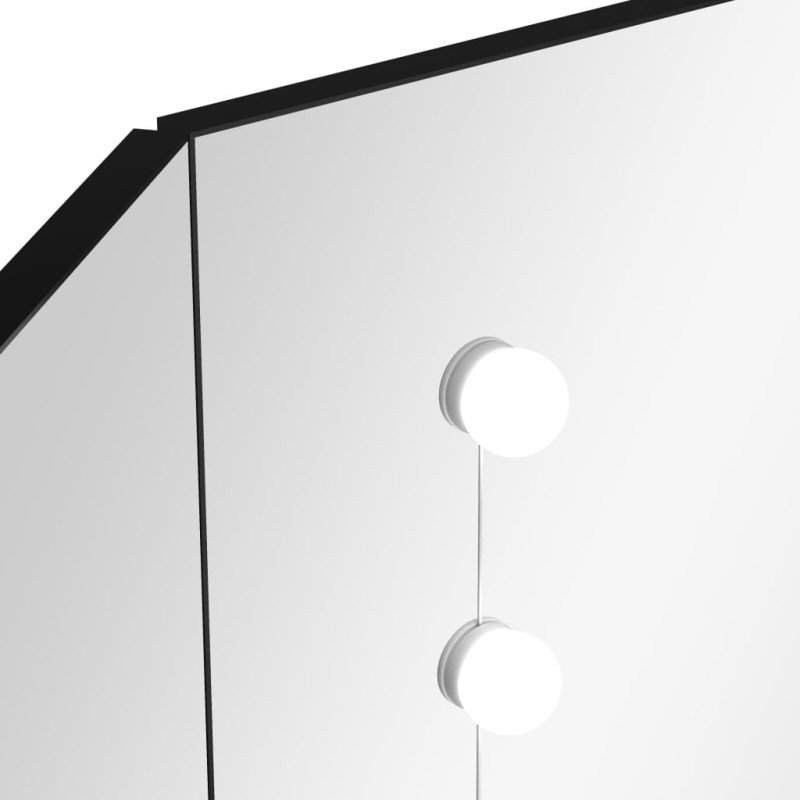 vidaXL Rohový toaletný stolík s LED čierny 111x54x141,5 cm