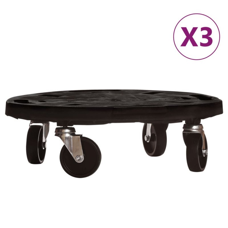 vidaXL Vozíky na rastliny s kolieskami 3 ks priemer 40cm čierny 275 kg