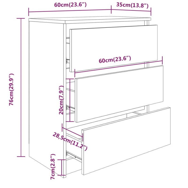 vidaXL Komoda sivý dub sonoma 60x35x76 cm spracované drevo