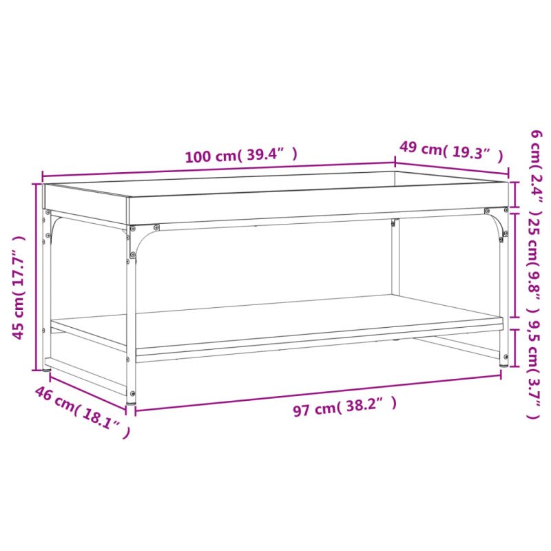 vidaXL Konferenčný stolík sivý dub sonoma 100x49x45cm kompozitné drevo