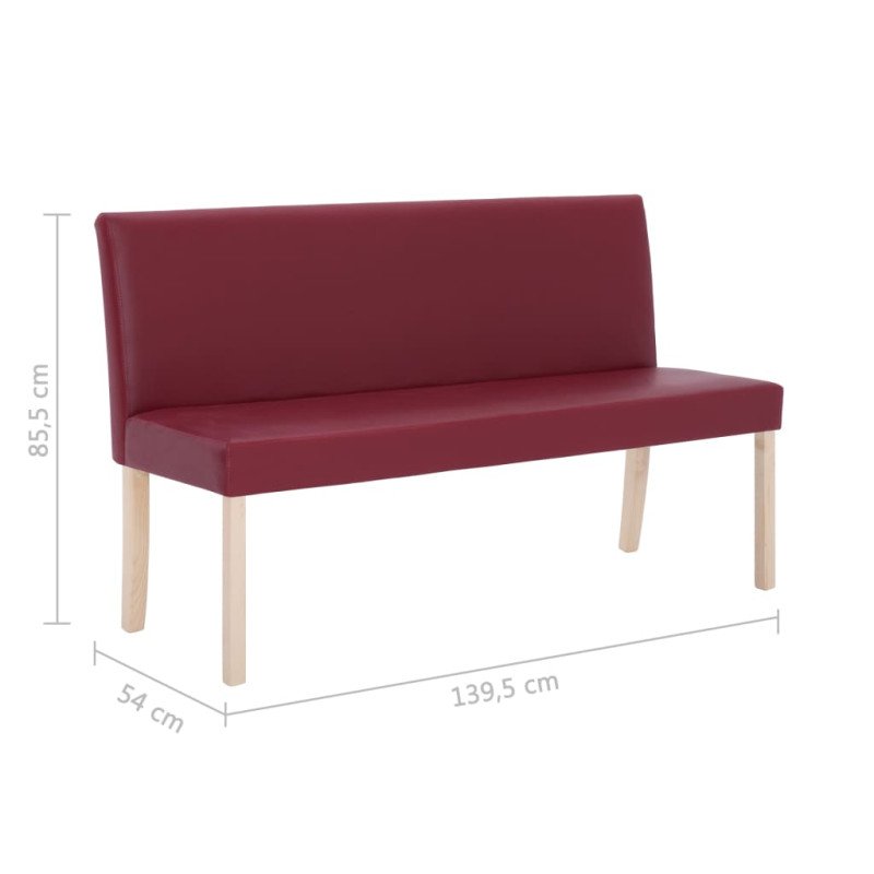 vidaXL Lavica z umelej kože 139,5 cm vínovo-červená