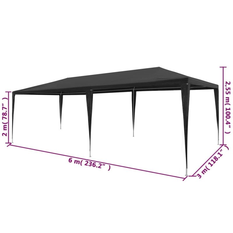 vidaXL Párty stan 3x6 m, PE, antracitový