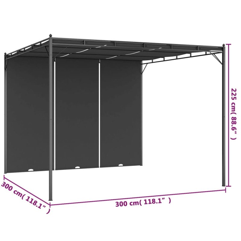 vidaXL Záhradný altánok s bočným závesom antracitový 3x3x2,25 m