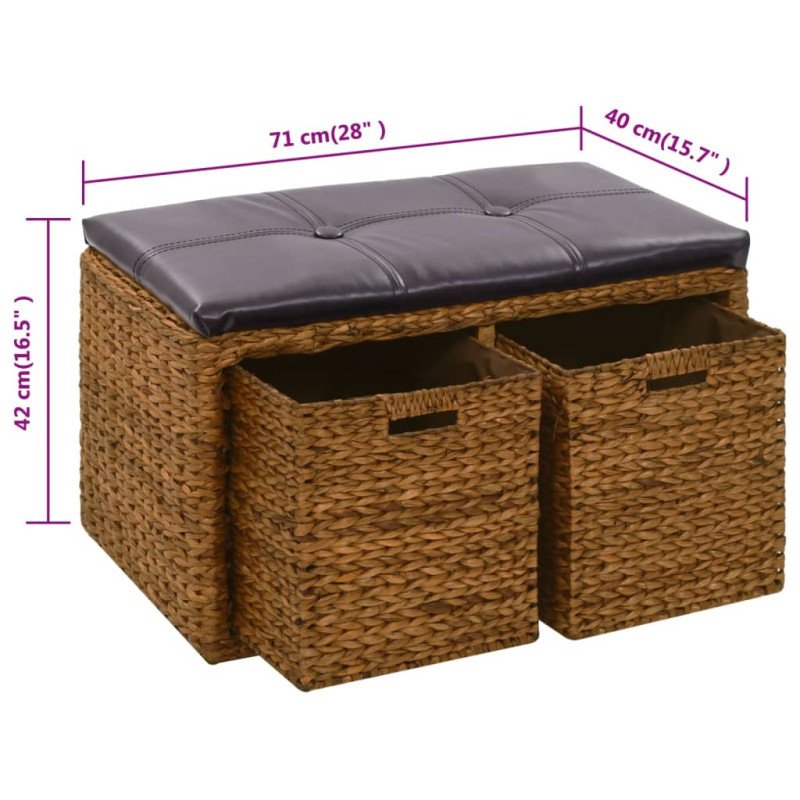 vidaXL Lavica s 2 košíkmi z morskej trávy 71x40x42 cm hnedá