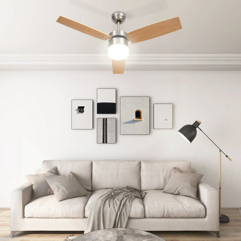 vidaXL Stropný ventilátor so svetlom a ovládačom 108 cm, svetlohnedý