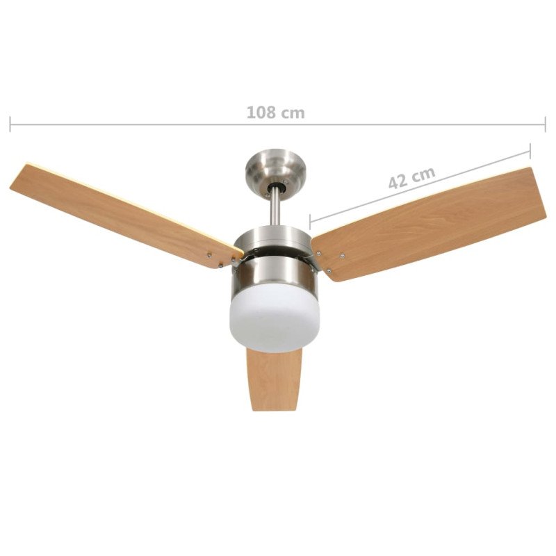 vidaXL Stropný ventilátor so svetlom a ovládačom 108 cm, svetlohnedý