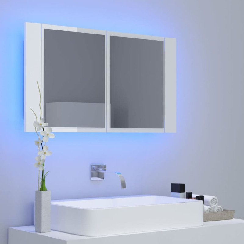vidaXL LED kúpeľňová zrkadlová skrinka lesklá biela 80x12x45 cm akryl