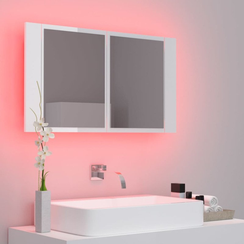 vidaXL LED kúpeľňová zrkadlová skrinka lesklá biela 80x12x45 cm akryl