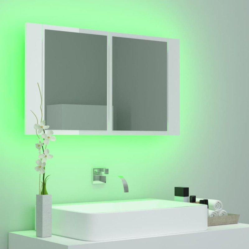 vidaXL LED kúpeľňová zrkadlová skrinka lesklá biela 80x12x45 cm akryl