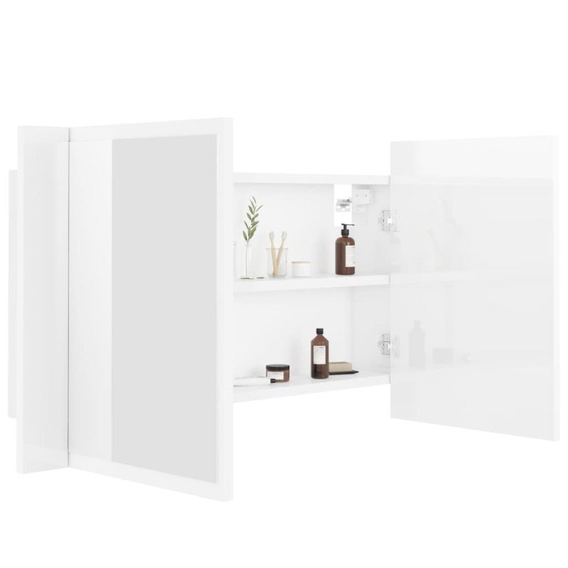 vidaXL LED kúpeľňová zrkadlová skrinka lesklá biela 80x12x45 cm akryl