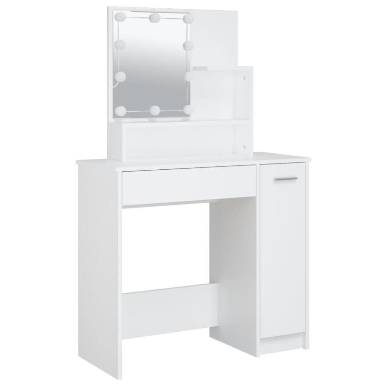 vidaXL Toaletný stolík s LED biely 86,5x35x136 cm