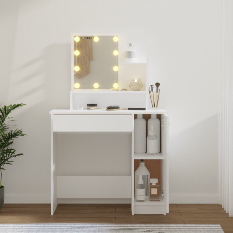 vidaXL Toaletný stolík s LED biely 86,5x35x136 cm