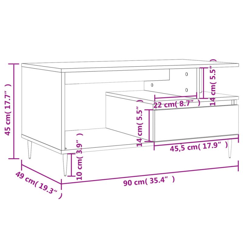 vidaXL Konferenčný stolík čierny 90x49x45 cm spracované drevo