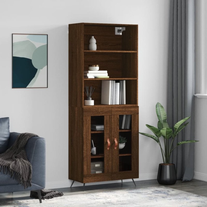 vidaXL Vysoká skrinka hnedý dub 69,5x34x180 cm spracované drevo