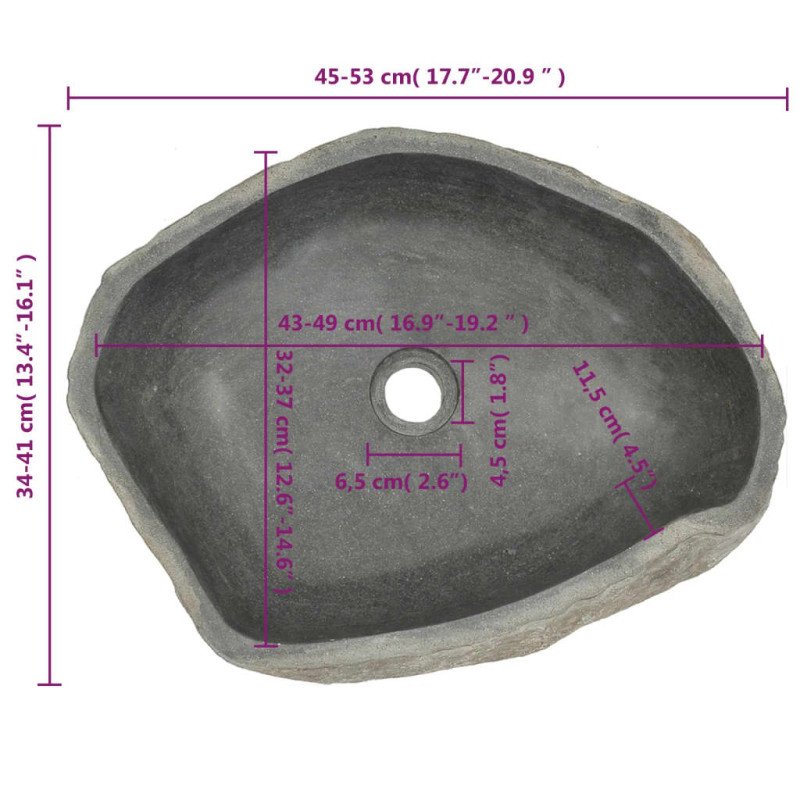 vidaXL Umývadlo, riečny kameň, oválne 45-53 cm  